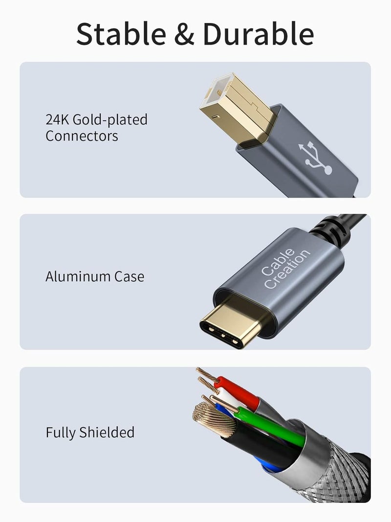 كابل توصيل طابعة وأدوات MIDI من CableCreation بطول 10 أقدام USB B إلى USB C | كابل USB B إلى C، يعمل مع الطابعة، MacBook، بيانو ياماها كاسيو، وحدات تحكم MIDI وDJ - Image 4