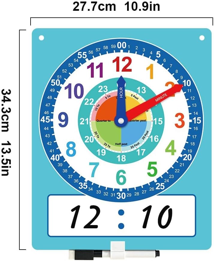 Writable Dry Erase Learning Clocks, Teaching Demonstration Tools for Telling Time, Ideal for Kids' Time Practice in Home, School & Classroom Supplies - Image 2