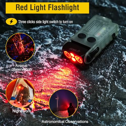 BORUIT V20 Small Powerful Flashlight Super Bright with Red Blue Warm Light, 180° Head Swivels 110dB Buzzer - Mini Keychain Pocket Rechargeable LED Flashlights USB EDC Clip Flash Light - Image 5
