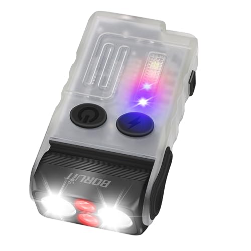 BORUIT V20 Small Powerful Flashlight Super Bright with Red Blue Warm Light, 180° Head Swivels 110dB Buzzer - Mini Keychain Pocket Rechargeable LED Flashlights USB EDC Clip Flash Light - Image 1