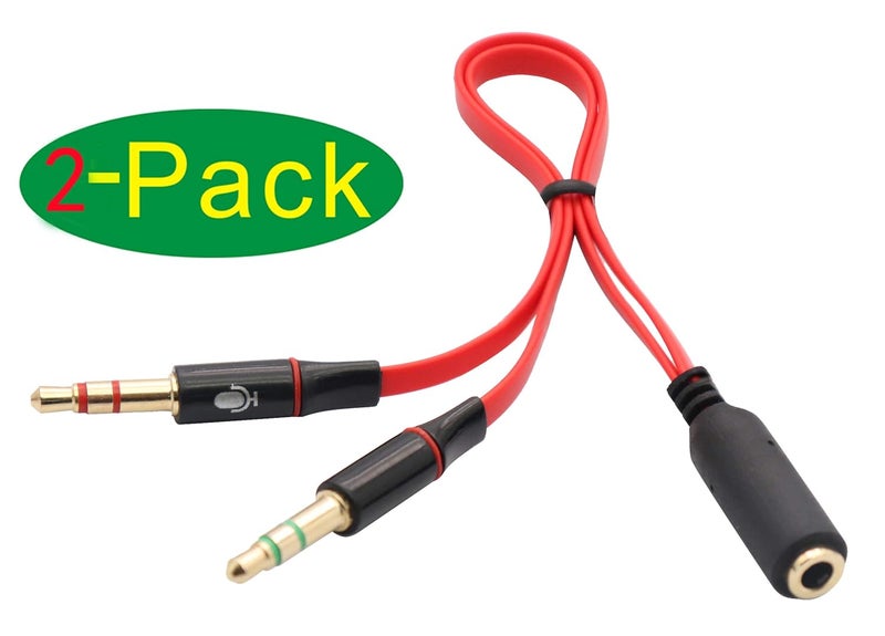 zdyCGTime 3.5mm AUX Headphone Y Splitter Cable 4-Pole 3.5mm AUX Female to 3-Pole 2x3.5mm Male Headset Mic & Stereo Audio Cable for PC Computer and Old Version Laptop Y Audio Flat Cable (20CM) (Red) - Image 3