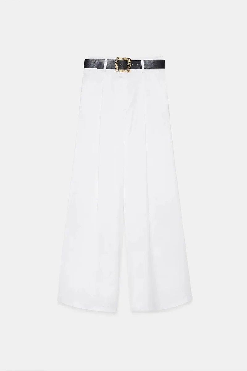 Dilvin White DILVIN High-Waist Pleated Wide-Leg Trousers for Women | Best Price UAE