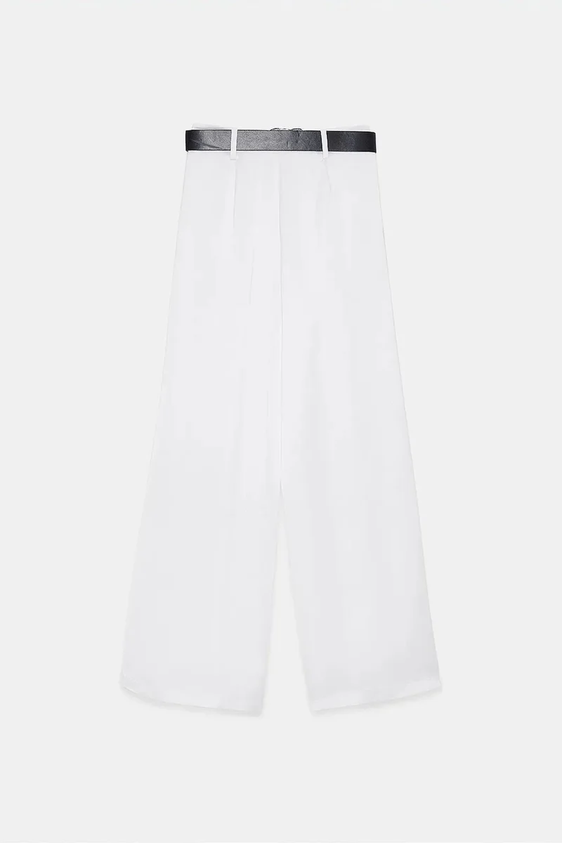 Dilvin White DILVIN High-Waist Pleated Wide-Leg Trousers for Women | Best Price UAE
