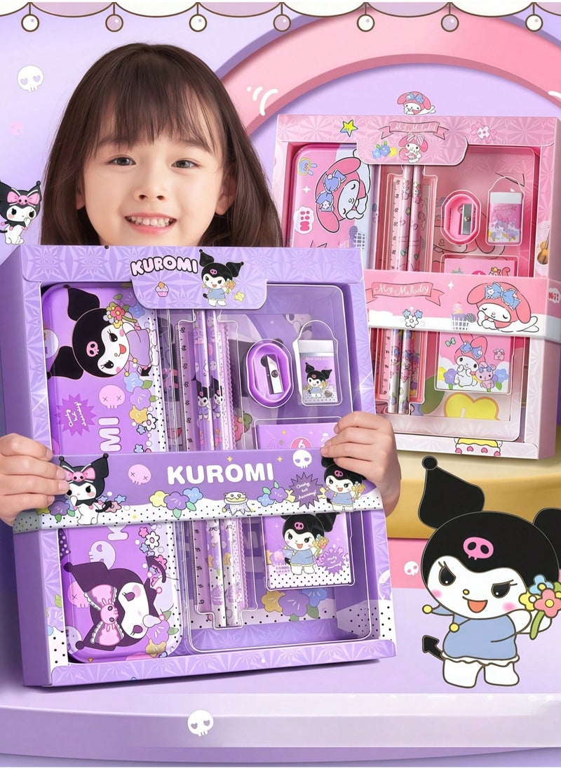 Generic - Kuromi student stationery set, school supplies gift box set, suitable for primary school students, including pencils, erasers, pencil sharpeners, etc., back to school season birthday gifts - Image 1