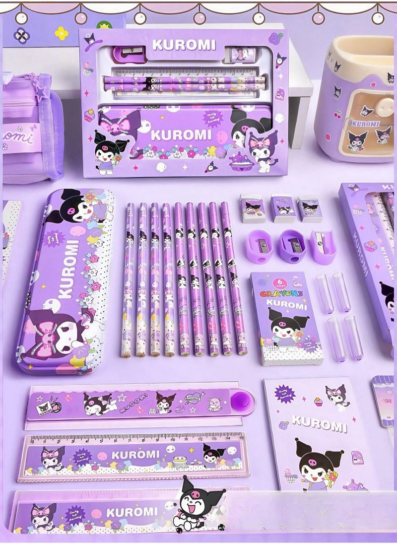 Generic - Kuromi student stationery set, school supplies gift box set, suitable for primary school students, including pencils, erasers, pencil sharpeners, etc., back to school season birthday gifts - Image 1