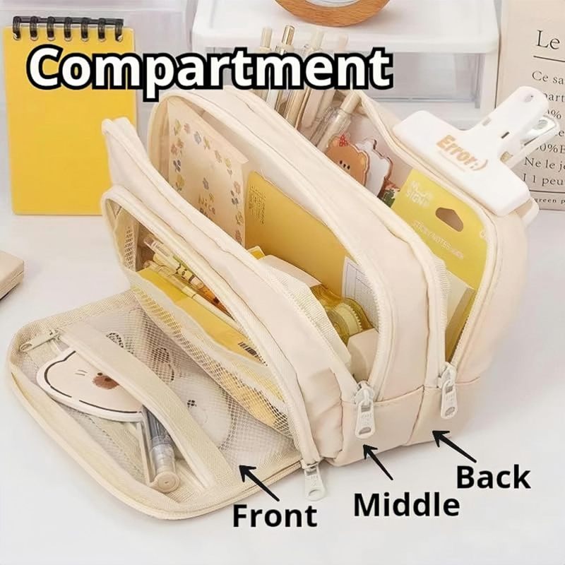 Multifunctional Organizer 210 X 120 X 70 Mm 3 Compartments - Large Capacity Pen Case for Office Supplies, Travel, Makeup Storage & Art Tools - Image 3