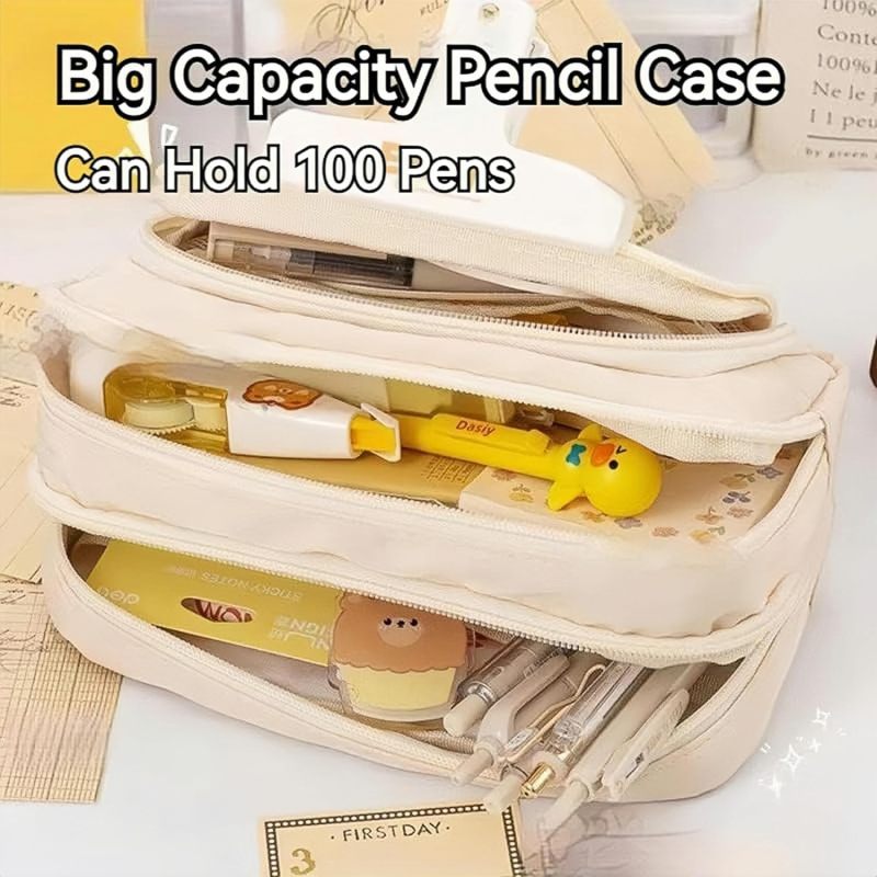 Multifunctional Organizer 210 X 120 X 70 Mm 3 Compartments - Large Capacity Pen Case for Office Supplies, Travel, Makeup Storage & Art Tools - Image 2