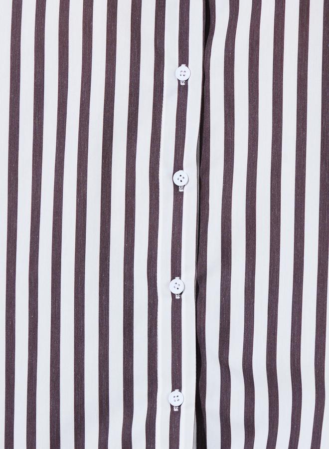 Styli Brown Striped Long Sleeves Longline Oversized Shirt - Image 3