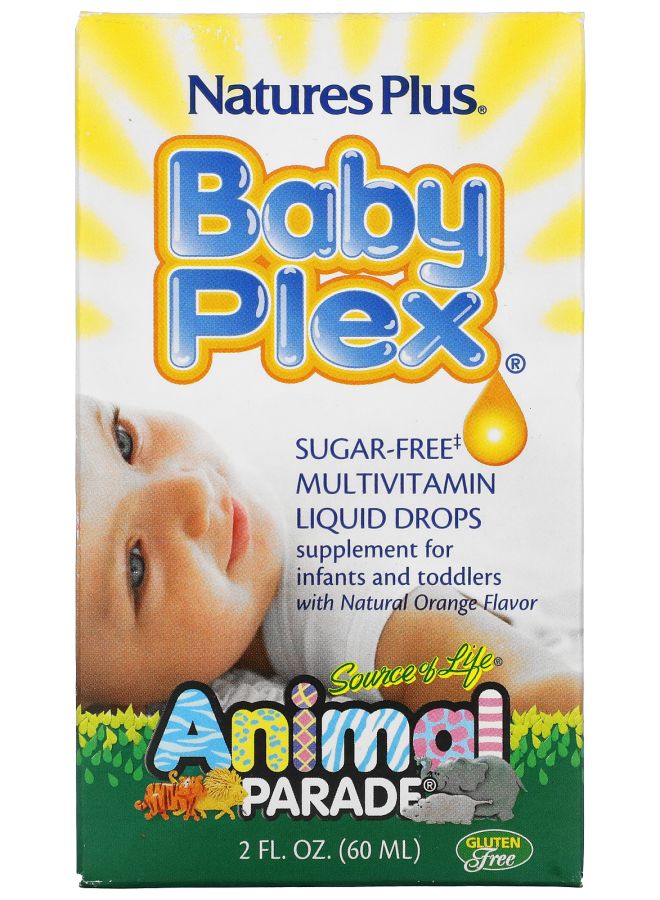 Source of Life Animal Parade Baby Plex Sugar Free Multivitamin Liquid Drops Natural Orange Flavor 2 fl oz (60 ml)
