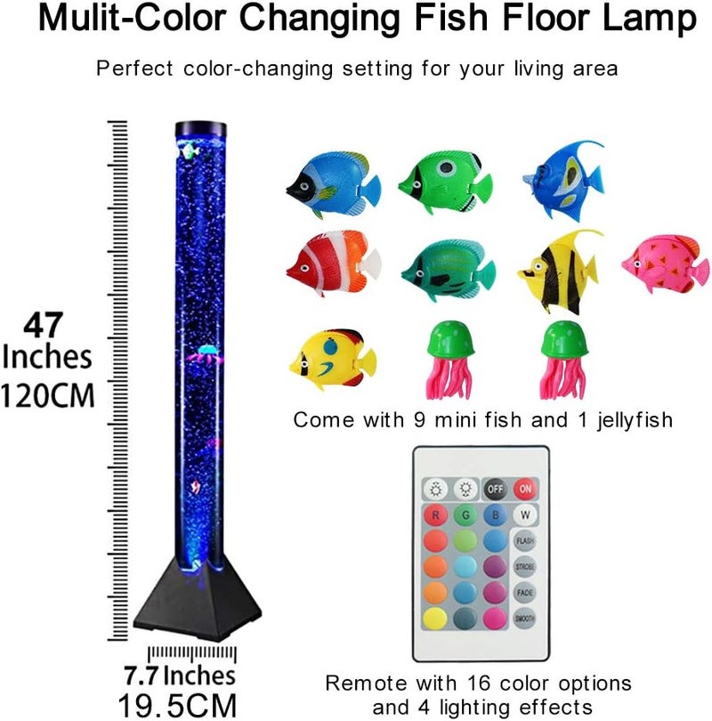 Asifu مصباح أرضي أنبوب فقاعات LED بطول 4 أقدام، مصباح أكواريوم كبير جداً مع 10 أسماك وجهاز تحكم عن بعد، 20 تغيير في الإضاءة، برج ماء طويل، ضوء ليلي لغرفة النوم أو المكتب، هدية للأطفال والرجال والنساء - Image 4