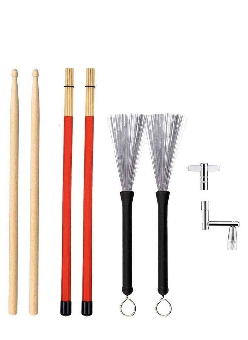 SYOSI Drum Sticks Set, Included 1 Pair 5A Maple Wood, 1 Drum Wire Brushes Retractable Stick Brush, 1 Rods and 2 Pack Keys for Jazz, Folk  - Image 1