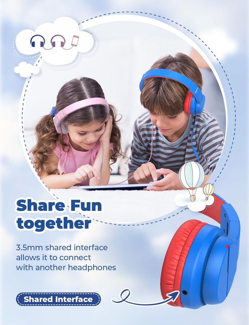 iClever Kids Headphones for School Travel, Safe Volume Limited, HD Mic Stereo Sound Over-Ear Girls Boys Headphones for Kid, FunShare Foldable 3.5mm Wired for iPad Computer, HS19 - Image 3