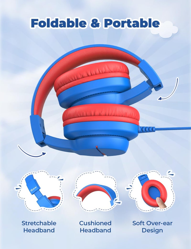 iClever Kids Headphones for School Travel, Safe Volume Limited, HD Mic Stereo Sound Over-Ear Girls Boys Headphones for Kid, FunShare Foldable 3.5mm Wired for iPad Computer, HS19 - Image 5