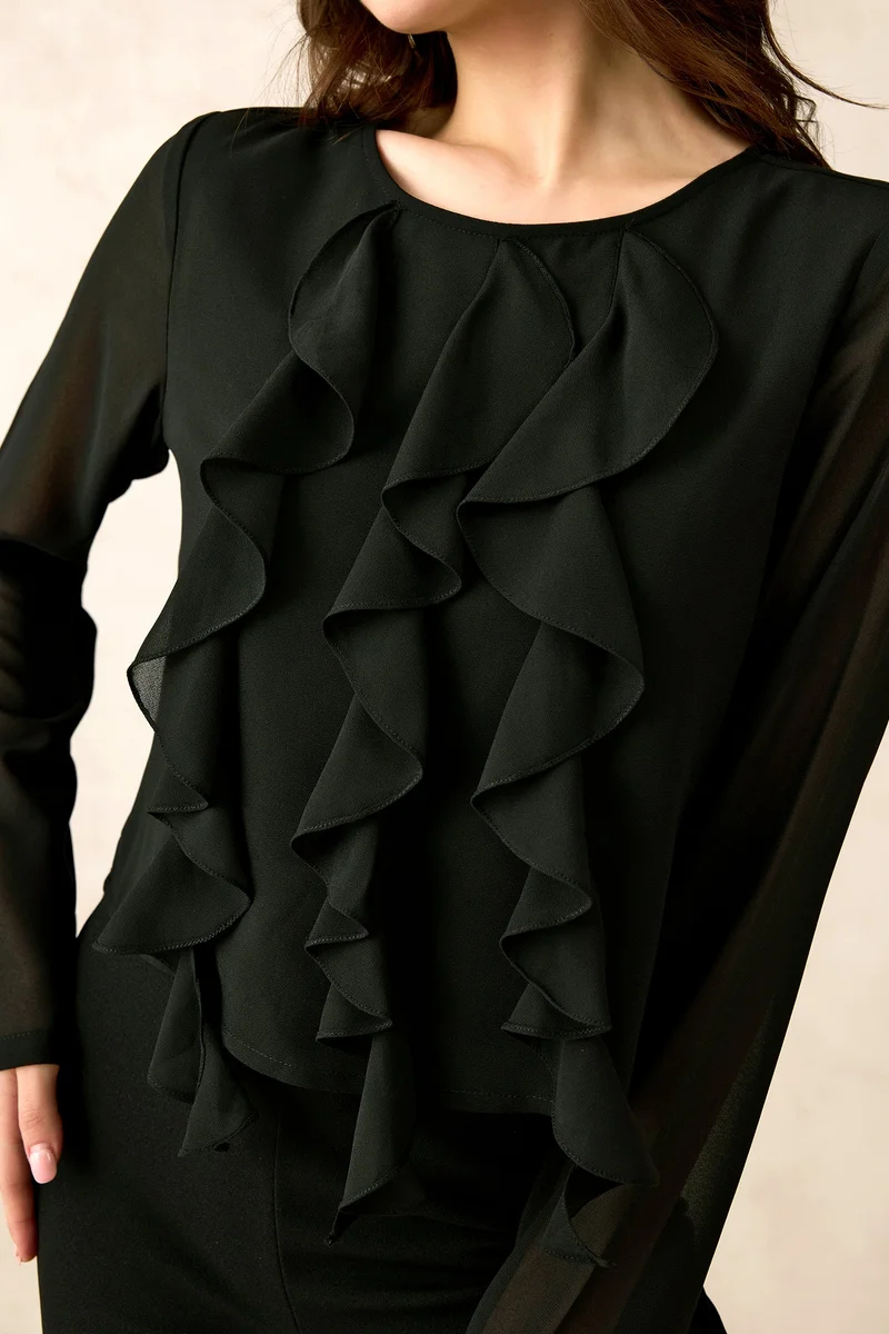 فيرجيو Georgette Vertical Vacation Ruffle Detail Tops for Women
