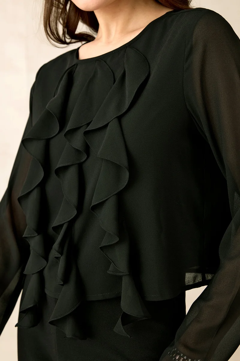 فيرجيو Georgette Vertical Vacation Ruffle Detail Tops for Women