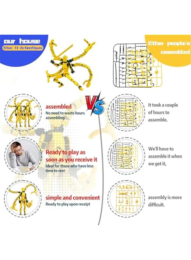 Assembly Completed T13 Action Figure 3D Printed Multi-Jointed Movable T 13 Lucky 13 Dummy 13 Nova 13 Robot 13 Action Figure Desktop Decorations for Game Lovers (Yellow, 5.5 Inch) - Image 3
