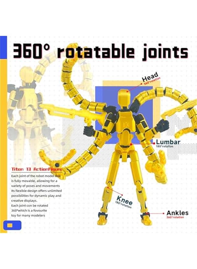 Assembly Completed T13 Action Figure 3D Printed Multi-Jointed Movable T 13 Lucky 13 Dummy 13 Nova 13 Robot 13 Action Figure Desktop Decorations for Game Lovers (Yellow, 5.5 Inch) - Image 5