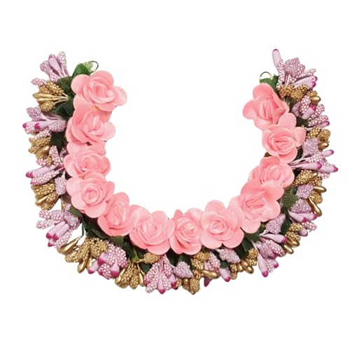 ANVIK Fancy Party Bridal Wedding Fabric/Artificial Rose Flower Bun Juda Hair Gajra for Women Flower Floral Hair Accessories for women Veni for hair (Light Pink) - Image 1