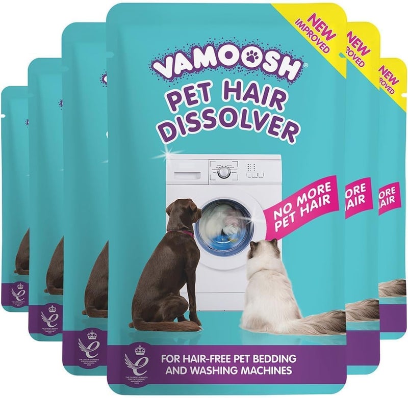 Vamoosh Pet Hair Dissolver Pet Hair Remover for Washing Machines 6x100g 2 Boxes Removes Odor Dissolves Dog Cat Animal Fur Cleans Pet Bedding in Washing Machine Easy to Use Up to 6 Washes
