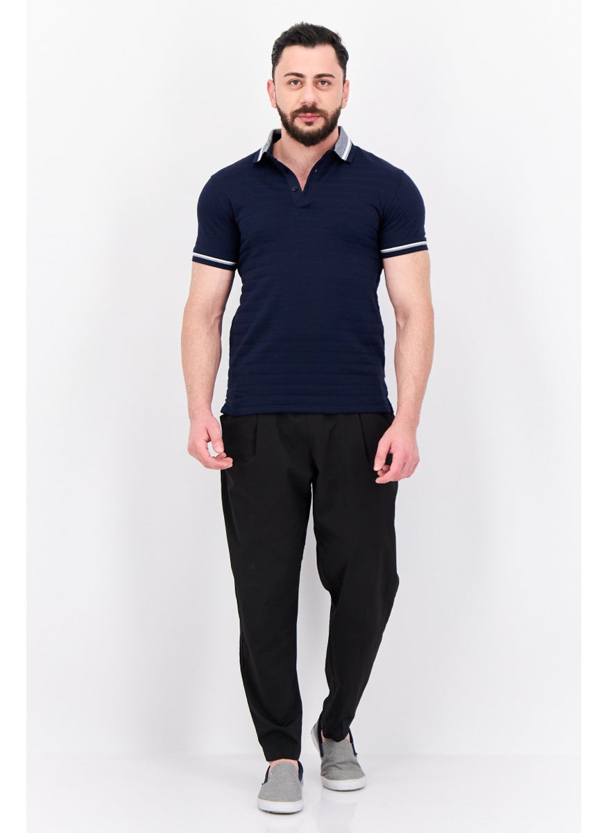 Peter Werth - Men Regular Fit Textured Short Sleeves Polo Shirt, Dark Navy - Image 1