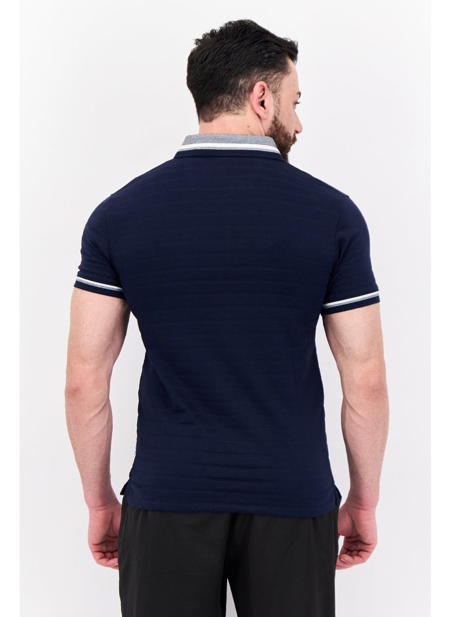 Peter Werth - Men Regular Fit Textured Short Sleeves Polo Shirt, Dark Navy - Image 1