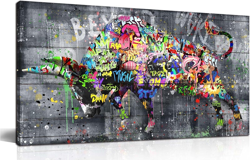 SIXTTART Graffiti Cow Wall Art - Colorful Canvas Decor - Image 1