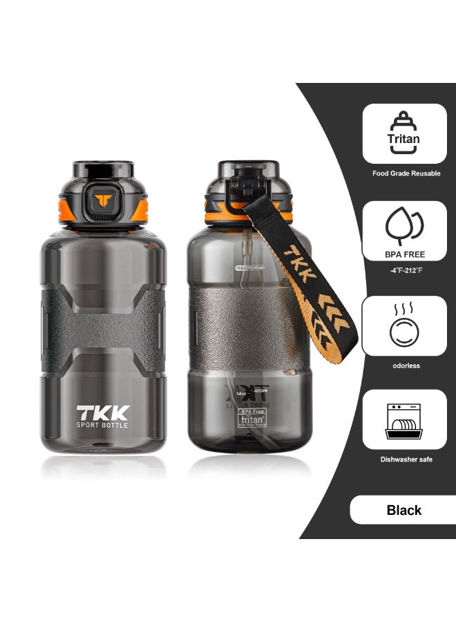 TKK 1500ml Tritan Plastic Water Bottle for sports and gym with rope handle BPA Free with Straw | Black - Image 1