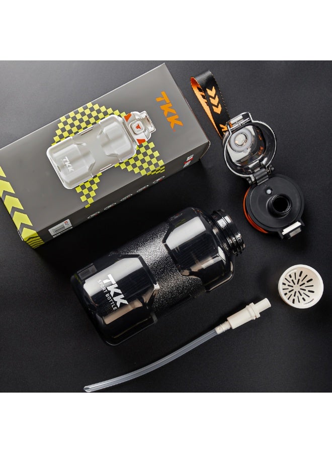 TKK 1500ml Tritan Plastic Water Bottle for sports and gym with rope handle BPA Free with Straw | Black - Image 4