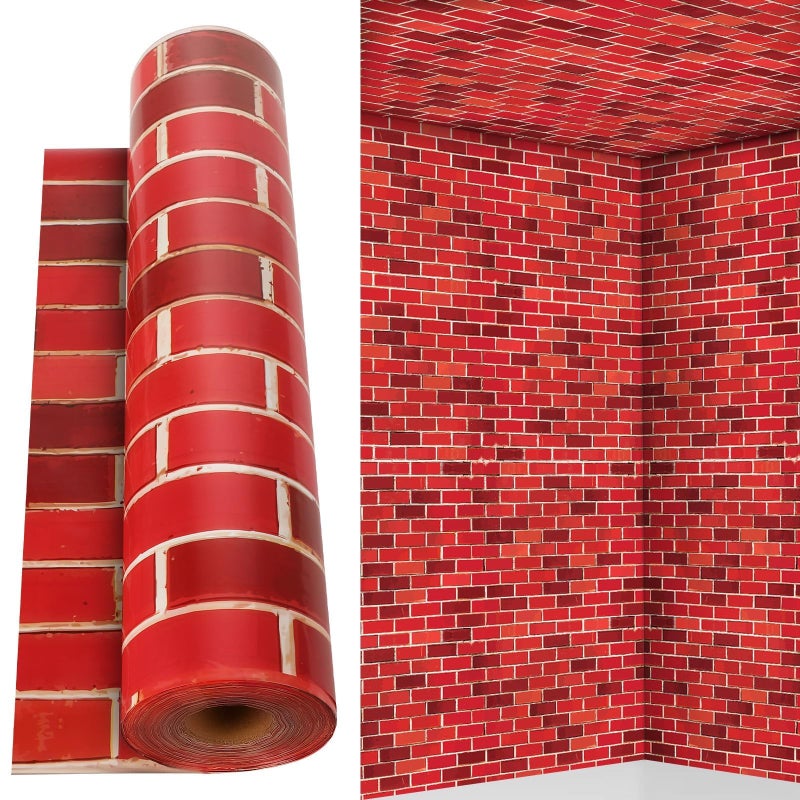 gisgfim Red Brick Wall Backdrop Tablecloth Roll 52 in x 100 Ft with Slide Cutter Brick Wrapping Party Table Cloth Roll for Winter Halloween Christmas Events Family Banquet Parties and CelebrationsPlastic 