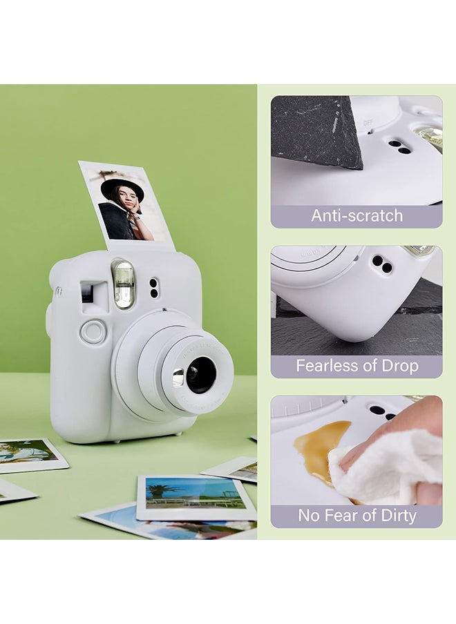 O Ozone - Silicone Case for Fujifilm Instax Mini 12 Instant Camera Case |Soft Protective Camera Cover with Adjustable Shoulder Strap - Clay White - Image 1