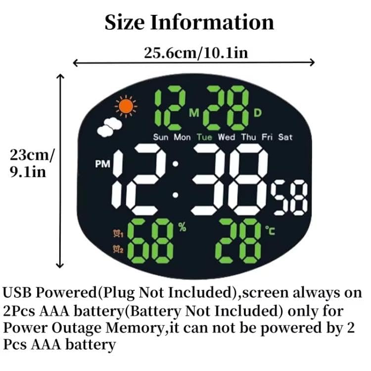 Astrometric Digital Alarm Clock with Large LED Display, Day & Date Feature, Adjustable Dimmer, 7-Day Alarm, Desk or Wall Mountable – Ideal for Home, Office, Classroom (Hexagonal Green) - Image 3