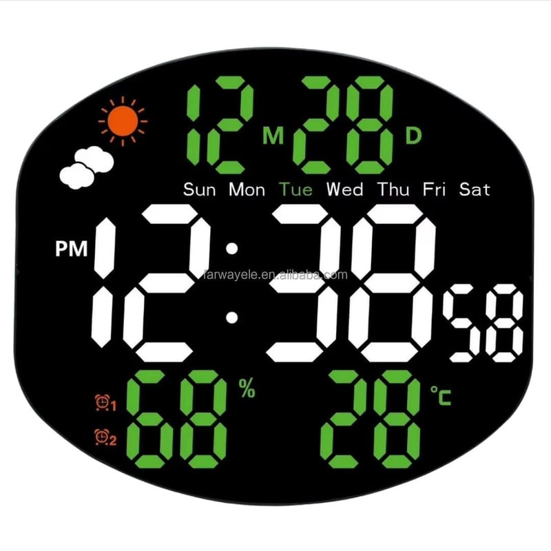 Astrometric Digital Alarm Clock with Large LED Display, Day & Date Feature, Adjustable Dimmer, 7-Day Alarm, Desk or Wall Mountable – Ideal for Home, Office, Classroom (Hexagonal Green) - Image 1