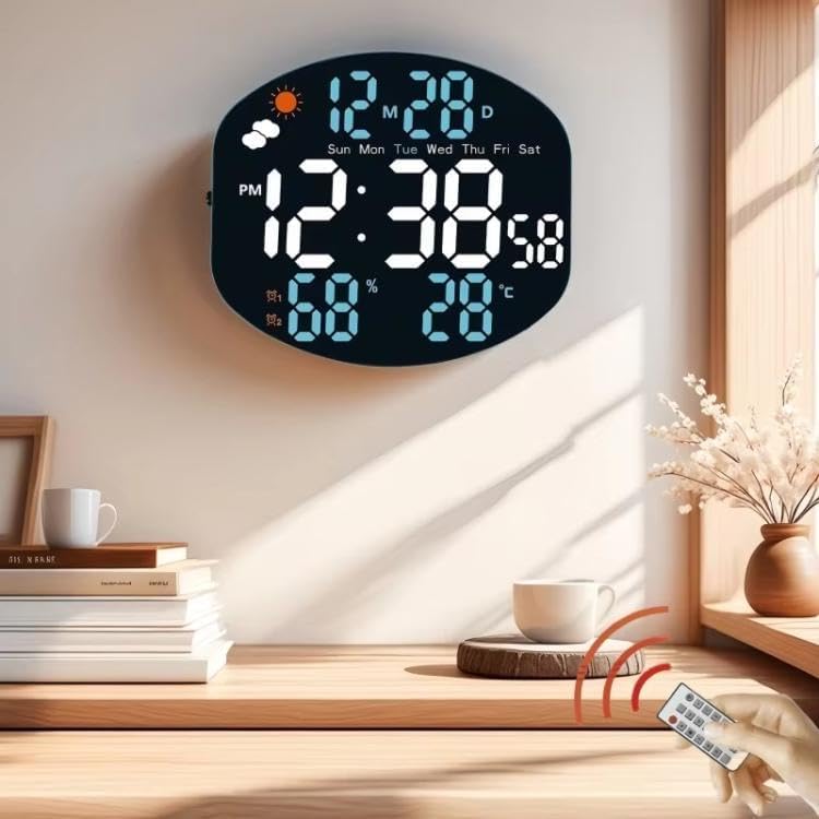Astrometric Digital Alarm Clock with Large LED Display, Day & Date Feature, Adjustable Dimmer, 7-Day Alarm, Desk or Wall Mountable – Ideal for Home, Office, Classroom (Hexagonal Green) - Image 2