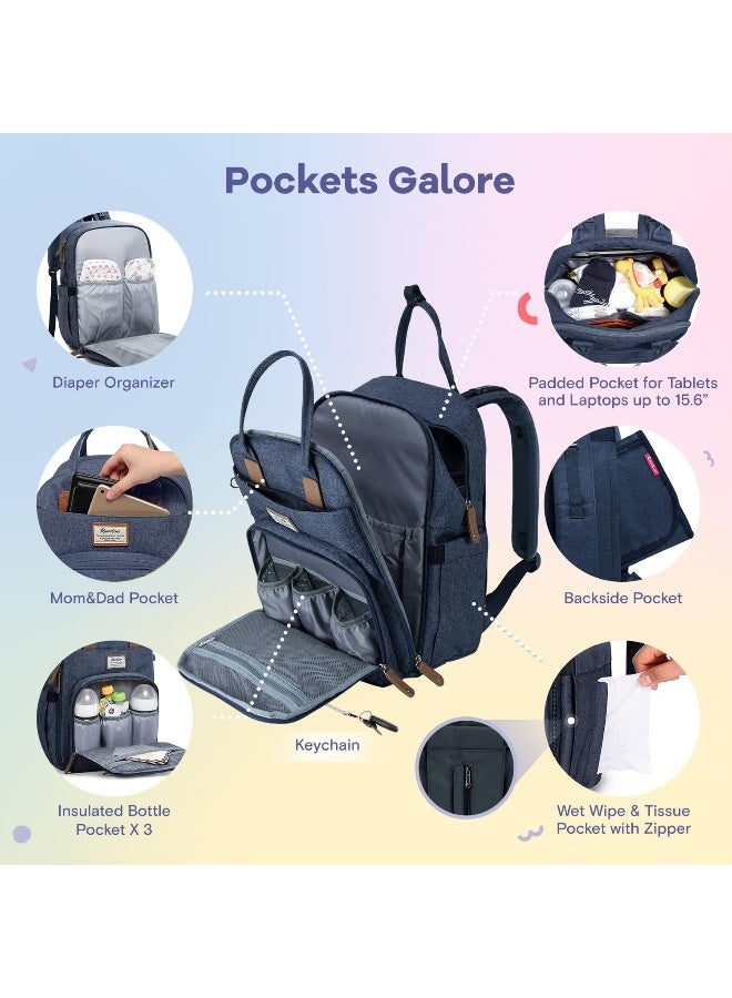 RUVALINO Diaper Bag Backpack, Multifunction Travel Pack Maternity Baby Changing Bags, Large Capacity, Waterproof, Navy Blue - Image 2