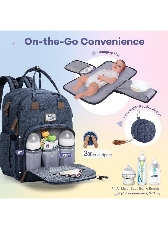 RUVALINO Diaper Bag Backpack, Multifunction Travel Pack Maternity Baby Changing Bags, Large Capacity, Waterproof, Navy Blue - Image 3
