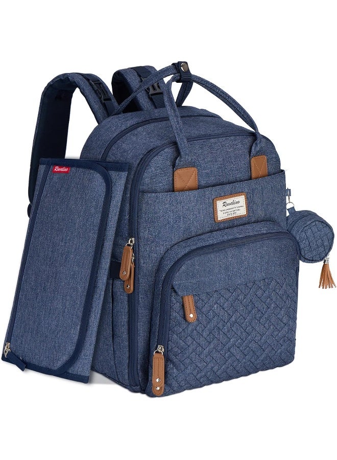 RUVALINO Diaper Bag Backpack, Multifunction Travel Pack Maternity Baby Changing Bags, Large Capacity, Waterproof, Navy Blue - Image 1
