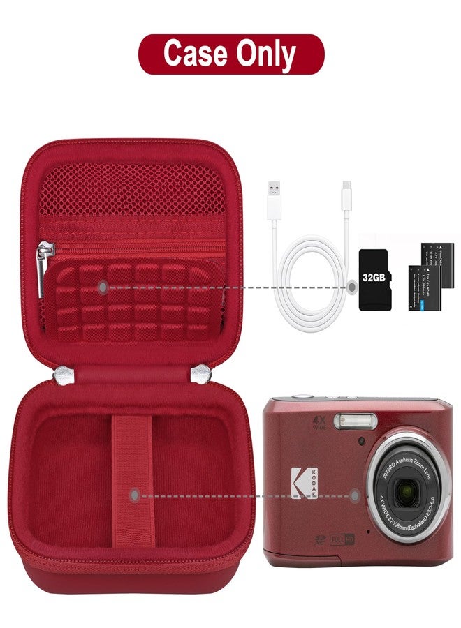 Canboc Carrying Case for Kodak PIXPRO FZ55/ FZ45 16MP Digital Camera, FZ55 Video Vlogging Camera Bag, Mesh Pocket fit Cable, SD Card, Red (Case Only) - Image 2