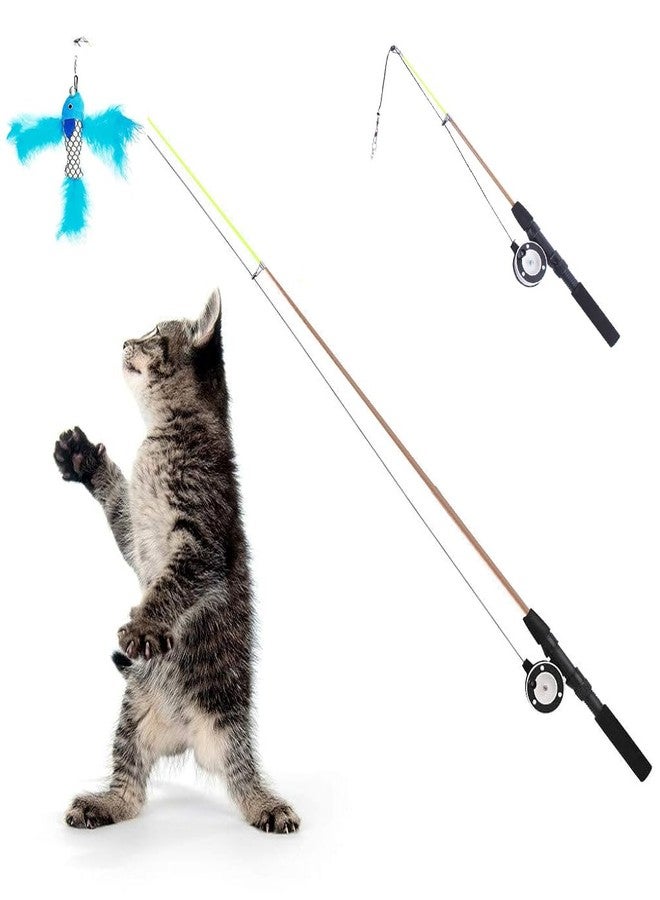 Qpets® Cat Wand Toys, Retractable Interactive Cat Feather Teaser with Realistic Fish, Telescopic Rod Fun Indoor Outdoor for Active Play & Exercise - Image 1