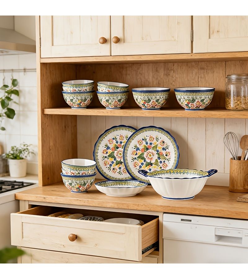 Vintage Ceramic Tableware Set 8pcs With Blooming Flower Patterns Including Bowls And Plates For Rice Fruits Salads Home Restaurant Use Oven And Microwave Safe - Image 5