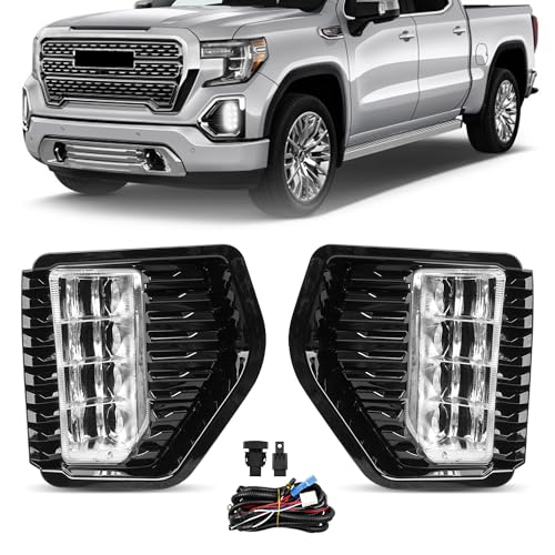 Misakomo Fog Lights - LED Fog Lamps Assembly Compatible with 2019 2020 2021 2022 GMC Sierra 1500 - Front Bumper Driving Fog Light Replacement for 23243505, 23243506, 23243489, and 23243488 with Wires & Switch - Image 1