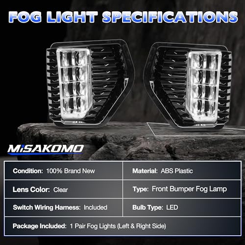 Misakomo Fog Lights - LED Fog Lamps Assembly Compatible with 2019 2020 2021 2022 GMC Sierra 1500 - Front Bumper Driving Fog Light Replacement for 23243505, 23243506, 23243489, and 23243488 with Wires & Switch - Image 4