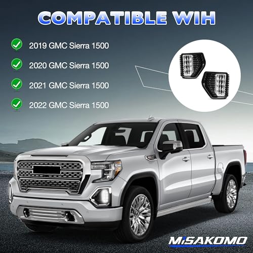 Misakomo Fog Lights - LED Fog Lamps Assembly Compatible with 2019 2020 2021 2022 GMC Sierra 1500 - Front Bumper Driving Fog Light Replacement for 23243505, 23243506, 23243489, and 23243488 with Wires & Switch - Image 3