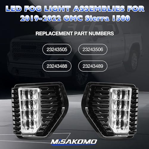 Misakomo Fog Lights - LED Fog Lamps Assembly Compatible with 2019 2020 2021 2022 GMC Sierra 1500 - Front Bumper Driving Fog Light Replacement for 23243505, 23243506, 23243489, and 23243488 with Wires & Switch - Image 2