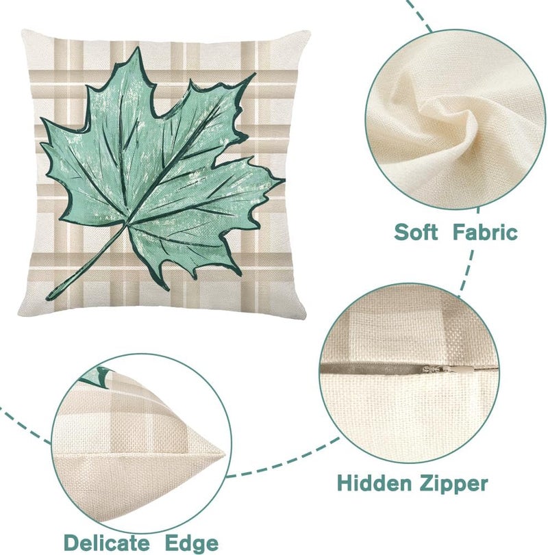 YUJUN 4 Pack Fall Pillow Covers Decoration,18x18in Blue Buffalo Plaid Farmhouse Pumpkin Maple Leaves Thanksgiving Fall Throw Pillows Cushion Case Couch Decor for Autumn Home Outdoor Decorations - Image 3