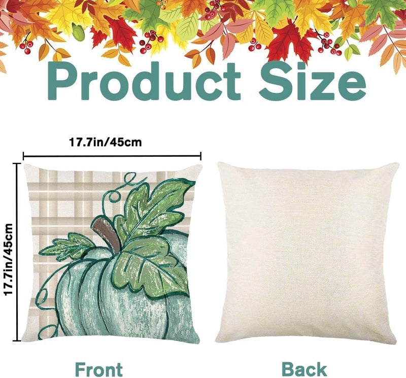 YUJUN 4 Pack Fall Pillow Covers Decoration,18x18in Blue Buffalo Plaid Farmhouse Pumpkin Maple Leaves Thanksgiving Fall Throw Pillows Cushion Case Couch Decor for Autumn Home Outdoor Decorations - Image 2