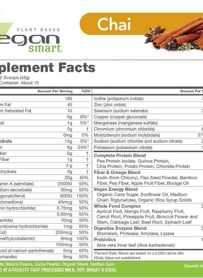 Vegansmart - Naturade Plant Based Vegan Protein Powder - All-in-One Nutritional Shake Protein Blend - Gluten Free & Non-GMO - Chai (15 Servings) - Image 1