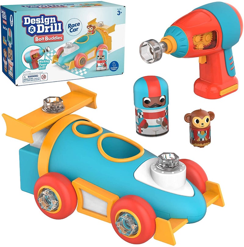 Educational Insights Design Drill Bolt Buddies Race Car Construction Toys Toddler Tools Kids Tool Set with Real Electric Drill Toy Take Apart STEM Set Building Kit Gift for Ages 3 - Image 2