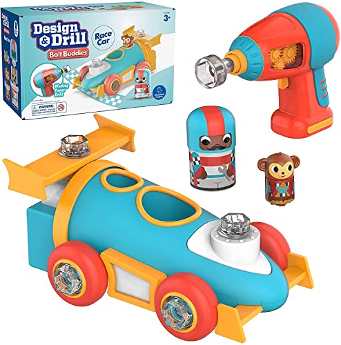 Educational Insights Design Drill Bolt Buddies Race Car Construction Toys Toddler Tools Kids Tool Set with Real Electric Drill Toy Take Apart STEM Set Building Kit Gift for Ages 3 - Image 1