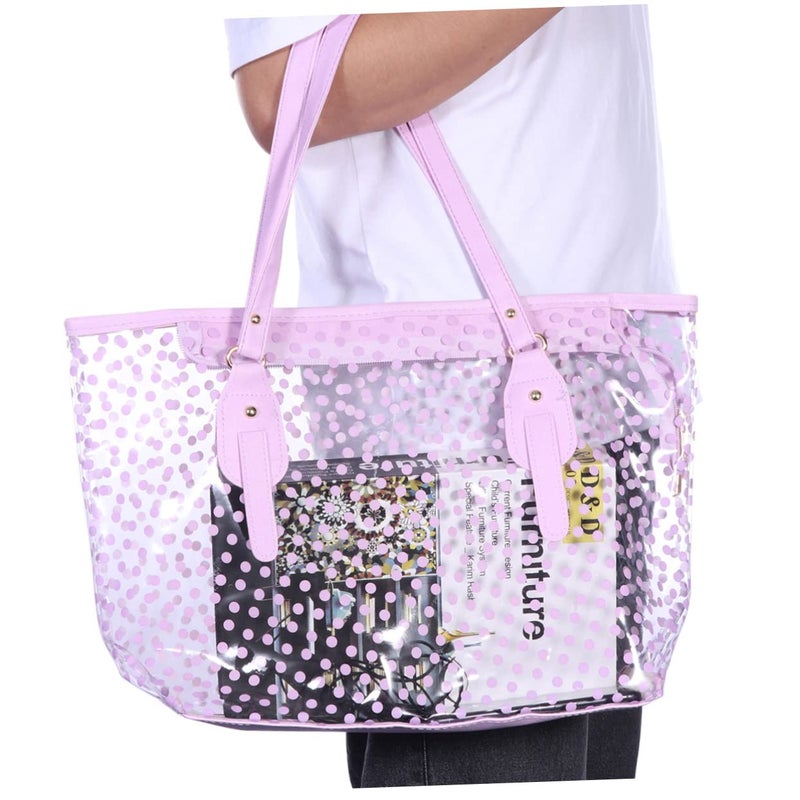 Polka Dot PVC Travel Tote Bag Women Waterproof Beach Handbag Toiletry Carryall - Image 5