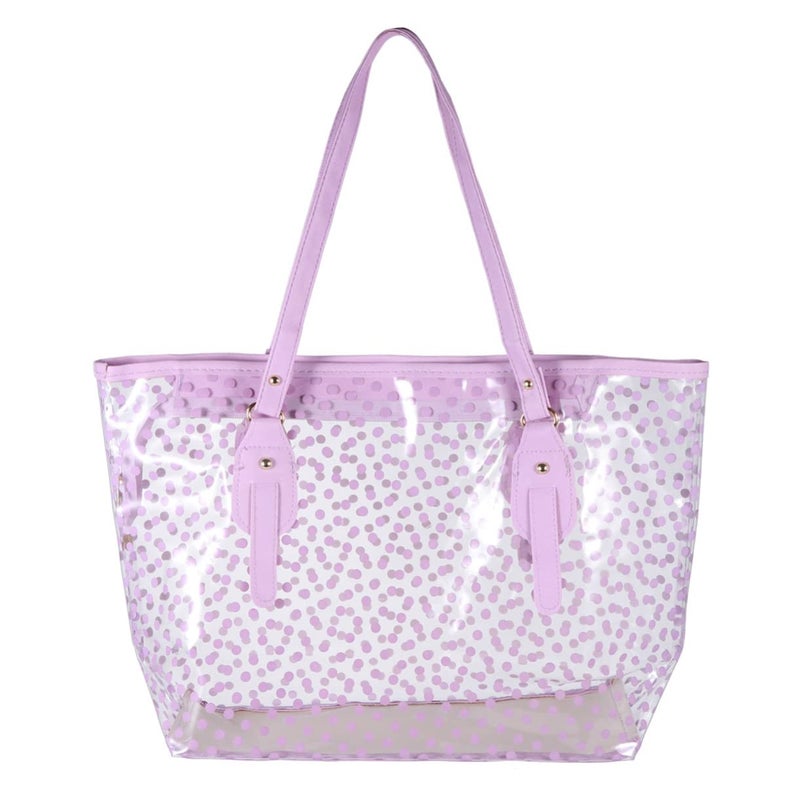 Polka Dot PVC Travel Tote Bag Women Waterproof Beach Handbag Toiletry Carryall - Image 2